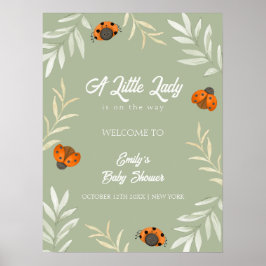 Poster Sage Green Ladybug Greenery Chá de fraldas Bem-vin
