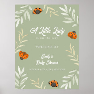 Poster Sage Green Ladybug Greenery Chá de fraldas Bem-vin