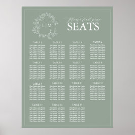 Poster Sage Green Leafy Crest Monograma Casamento Po