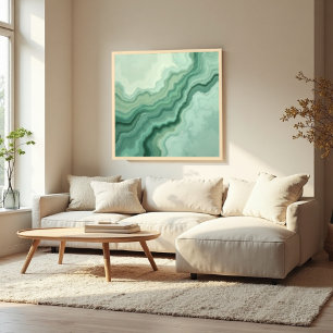 Poster Sage Green Mineral Vein Abstrato - Orgânico Modern