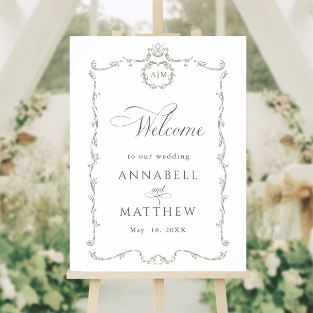Poster Sage Green Modern Classic French Wedding Welcome (Criador carregado)