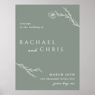 Poster Sage Green Modern Stencils Floral Welcome Sign