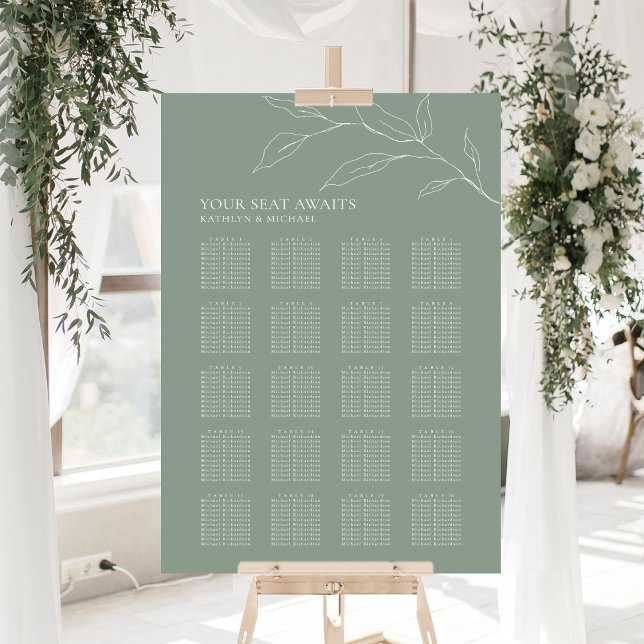 Poster Sage Green Olive Leaf Casamento 20 Mesas (Criador carregado)