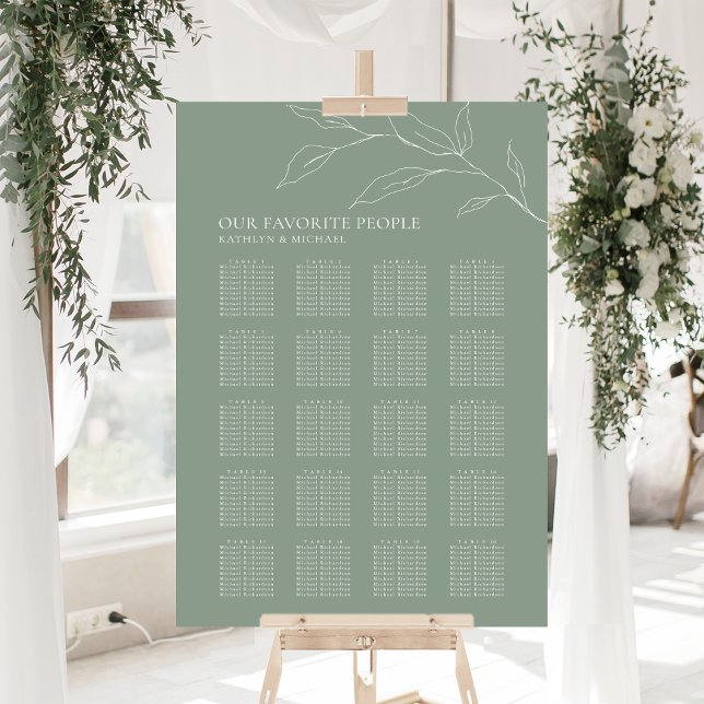 Poster Sage Green Olive Leaf Casamento 20 Mesas (Criador carregado)