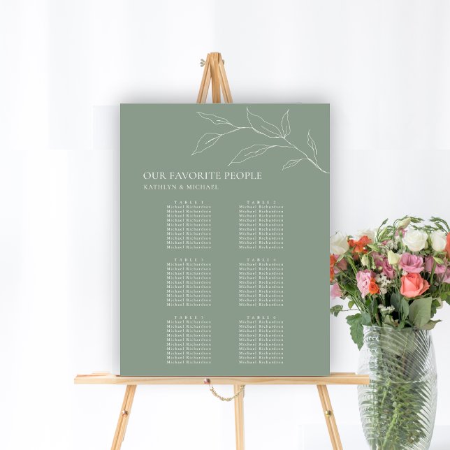 Poster Sage Green Olive Leaf Casamento 6 Mesa Seating (Criador carregado)