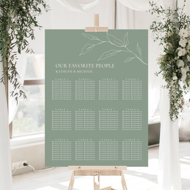 Poster Sage Green Olive Leaf Wedding 12 Seating Mesa Seat (Criador carregado)