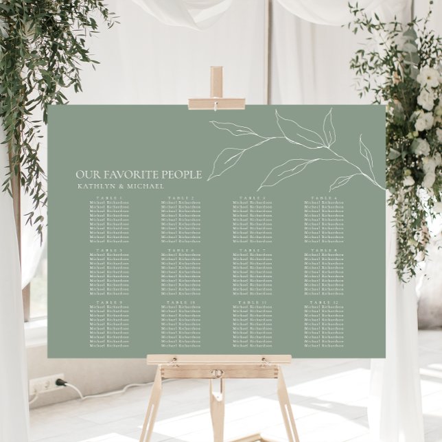 Poster Sage Green Olive Leaf Wedding 12 Seating Mesa Seat (Criador carregado)