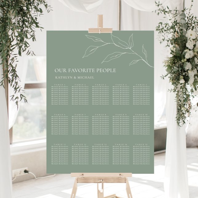 Poster Sage Green Olive Leaf Wedding 15 Seating Mesa Seat (Criador carregado)