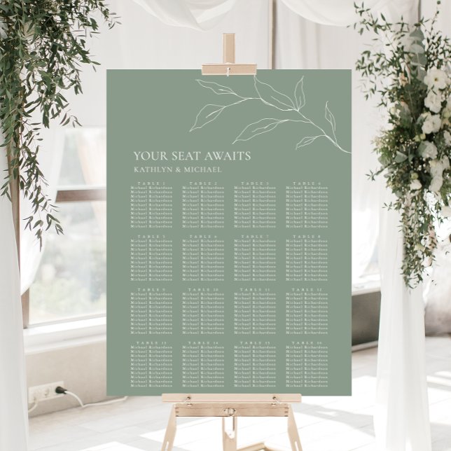 Poster Sage Green Olive Leaf Wedding 16 Seating Mesa Seat (Criador carregado)