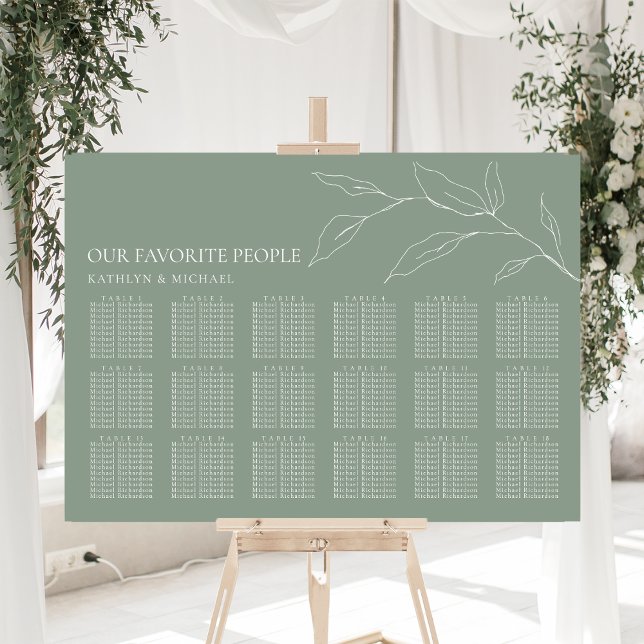 Poster Sage Green Olive Leaf Wedding 18 Seating Mesa Seat (Criador carregado)