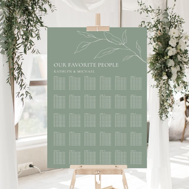 Poster Sage Green Olive Leaf Wedding 30 Seating Mesa Seat (Criador carregado)