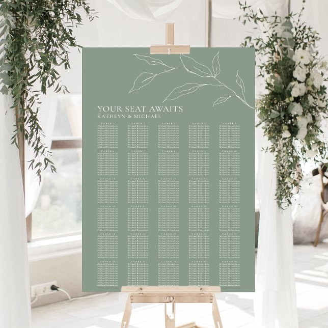 Poster Sage Green Olive Leaf Wedding 30 Seating Mesa Seat (Criador carregado)