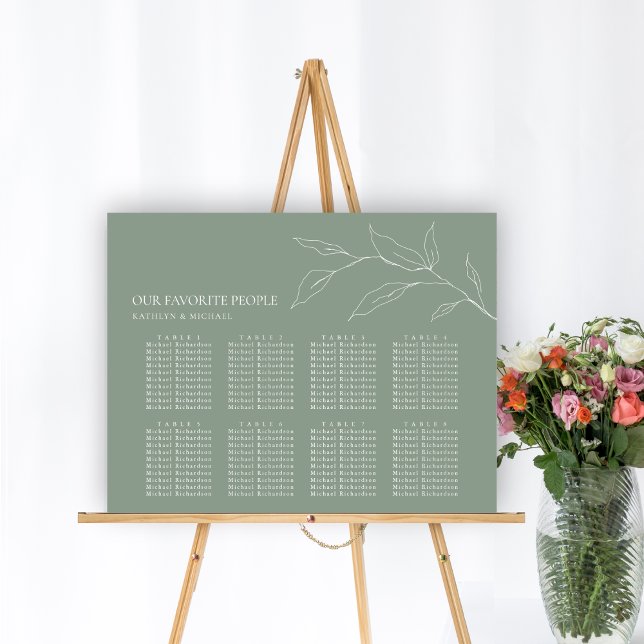 Poster Sage Green Olive Leaf Weding 8 Mesa Seating (Criador carregado)