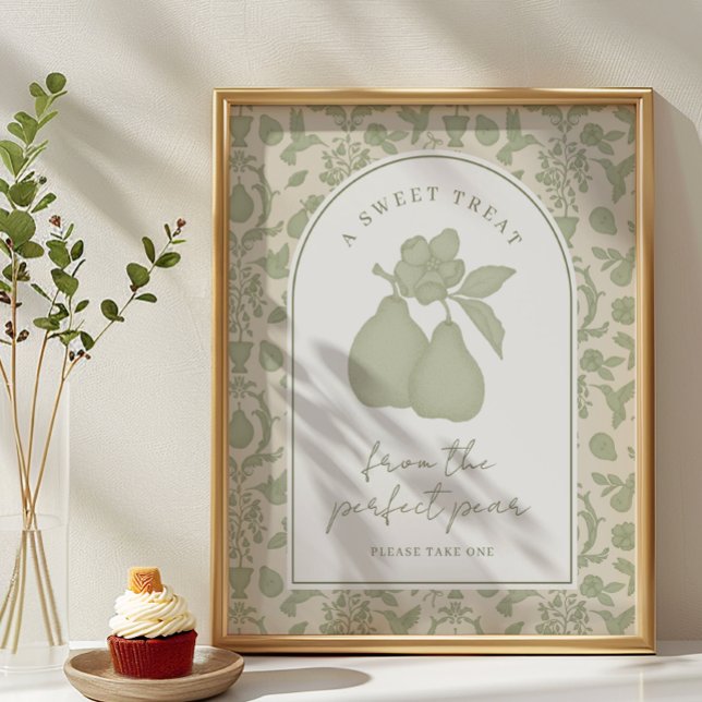 Poster Sage Green Perfect Pear Chá de panela Sinal (Sweet Treat Party Sign)