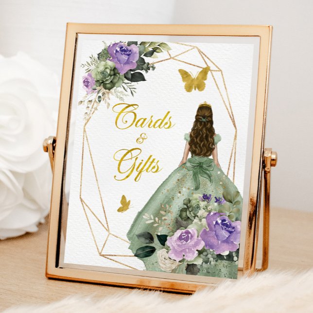 Poster Sage Green Purple Quinceañera Cards e presentes (Criador carregado)