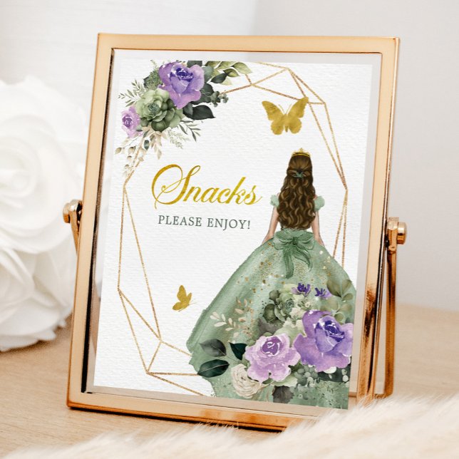 Poster Sage Green Purple Quinceañera Snacks Sinal (Criador carregado)