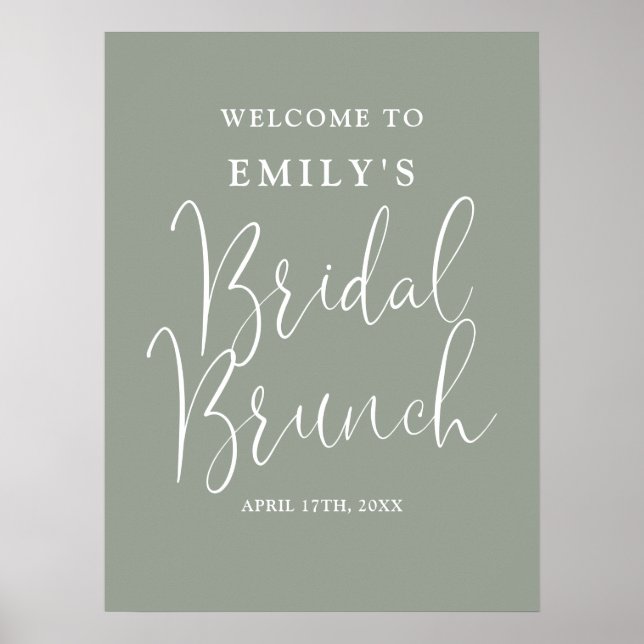 Poster Sage Green Script Bridal Brunt - Sinal de boas-vin (Frente)