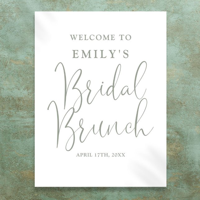 Poster Sage Green Script Bridal Brunt - Sinal de boas-vin (Sage Green Script Bridal Brunch Welcome Sign)