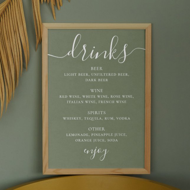 Poster Sage green script de casamento bebidas alcoólicas  (Criador carregado)
