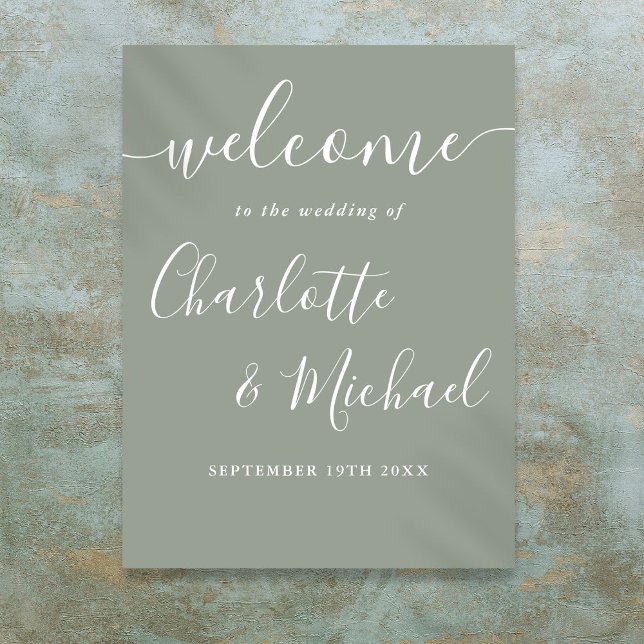 Poster Sage Green Signature Script Wedding Sign (Sage Green Signature Script Wedding Welcome Sign)