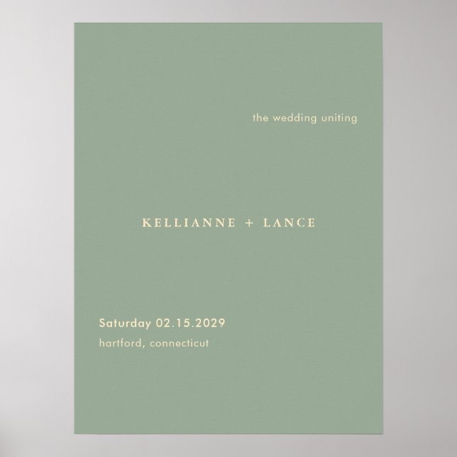 Poster Sage Green Simple Modern Wedding Welcome Sign (Frente)