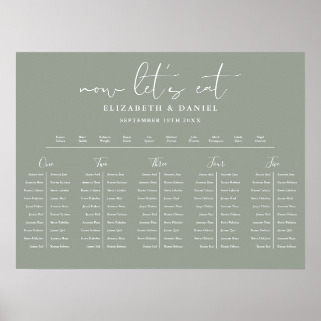 Poster Sage Green Table Plan Wedding Seating Chart (Frente)