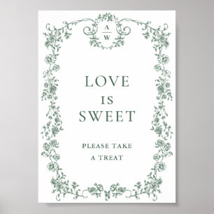 Poster Sage Green Victorian Ornamentado Floral Love é doc