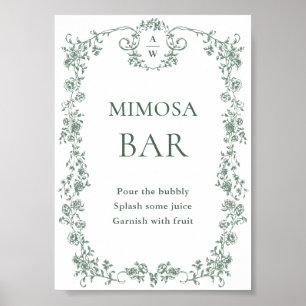Poster Sage Green Victorian Ornamentado Floral Mimosa - S