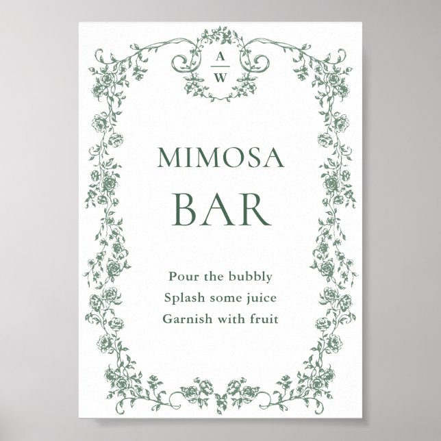 Poster Sage Green Victorian Ornamentado Floral Mimosa - S (Frente)