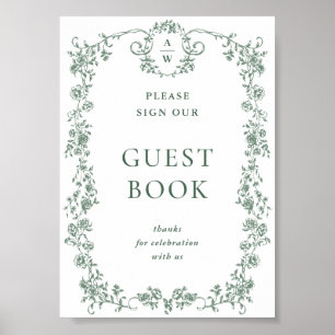 Poster Sage Green Victorian Ornamentado Grace Guestbook S