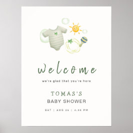 Poster Sage Green Watercolor Bebê Roupas Sinal de Boas-Vi