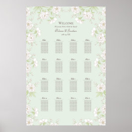 Poster Sage Green White Rose Wedding Seating Chart