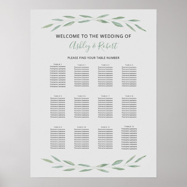 Poster Sage Greenerescing Wedding Seating Chart, Botanica (Frente)