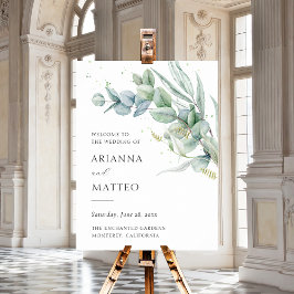 Poster Sage Greenery Budget Wedding Sinal de Boas-vindas
