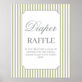 Poster Sage Stripes Baby Shower Diaper Raffle Sign