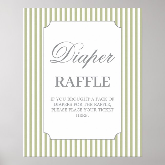 Poster Sage Stripes Baby Shower Diaper Raffle Sign (Frente)