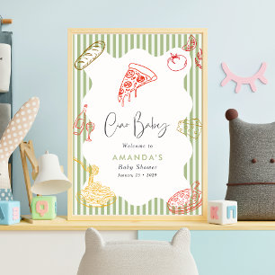 Poster Sage Verde Ciao Baby Pizza Italiana Chá de Bebê 