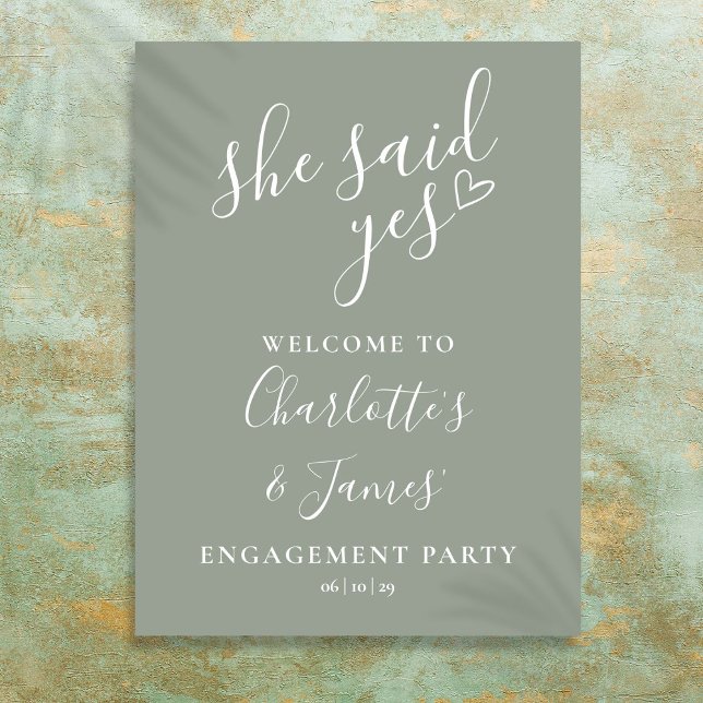 Poster Sage Verde Disse Sim Sinal de Boas-Vindas para Fes (Sage Green Said Yes Engagement Party Welcome Sign)
