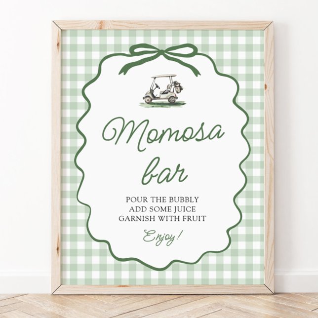 Poster Sage Verde Gingham Golf Mãe Bar Chá de Bebê (Sage Green Gingham Golf Momosa Bar Baby Shower SIgn)