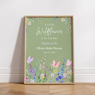Poster Sage Verde Um Pequeno Chá de Bebê Flor Silvestre B