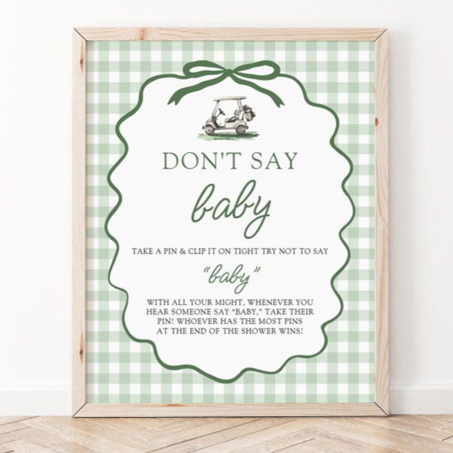 Poster Sage Verde Xadrez Golfe Não Diga Bebê Bebê Chá de  (Sage Green Gingham Golf Don't Say Baby Baby Shower Sign)