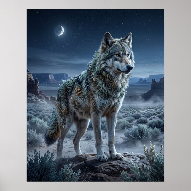 Poster Sage Wolf Desert Moon (Frente)