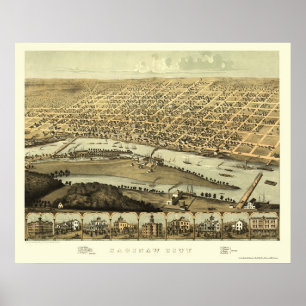Pôster Saginaw, mapa panorâmico do MI - 1867