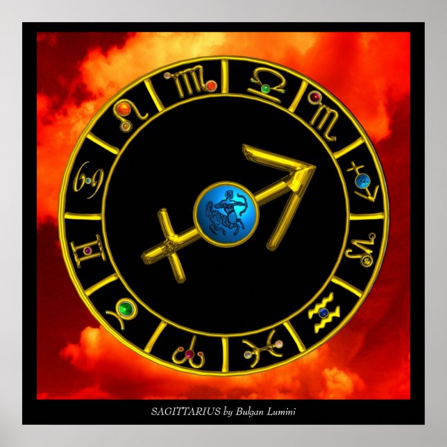 PÔSTER SAGITÁRIO / CÍRCULO DE SIGNOS DO ZODIÁCO DOURADO,  (Frente)