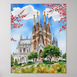 Poster Sagrada Familia Barcelona Espanha Watercolor