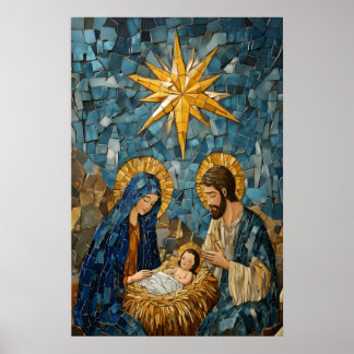Poster Sagrada Família Natividade Arte Mosaico, Cristão