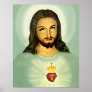 Poster Sagrado Coração de Jesus Tons Azuis Tradicionais