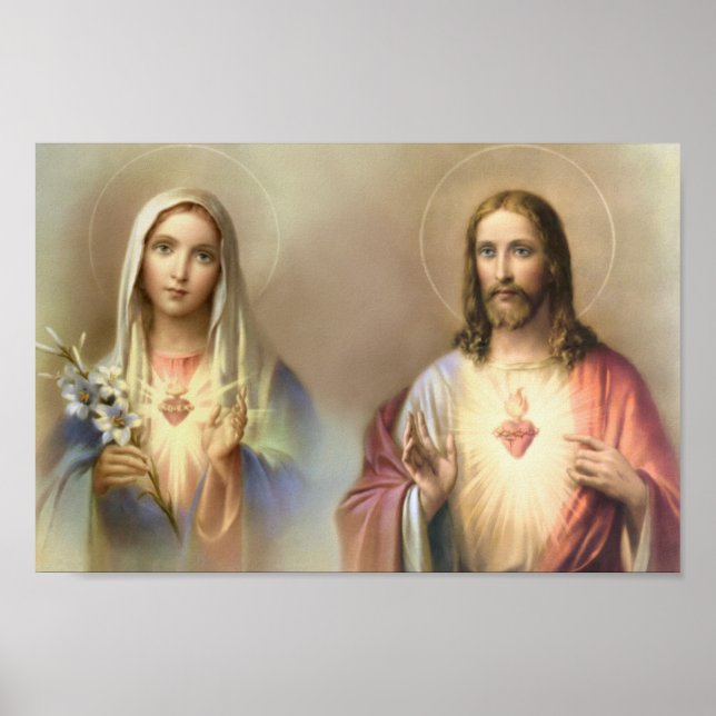 Poster Sagrado Coração Jesus Imaculado Mary Religiosa (Frente)