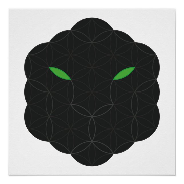 Pôster Sagrado Jaguar, cara de vida, preto. (Frente)