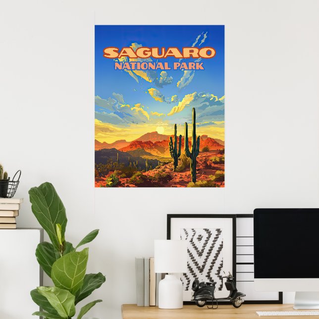 Poster Saguaro National Park Arizona Desert Cactus Retro (Escritório em casa)